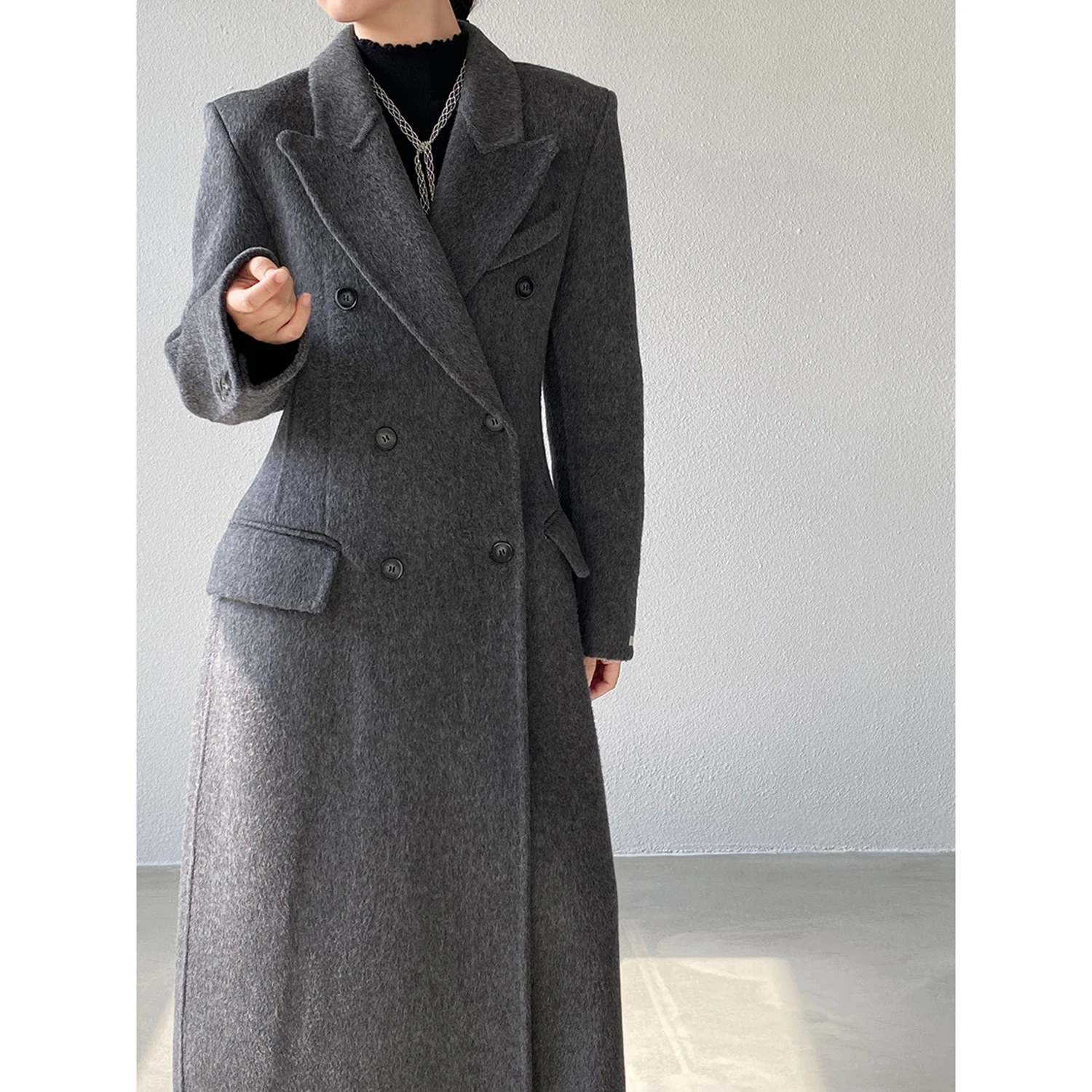 Allingentle Luxury Women's Long Blazer Woolen Double-Breasted Women's jacket for Cocktail Party Daily Casual Outfits Customize