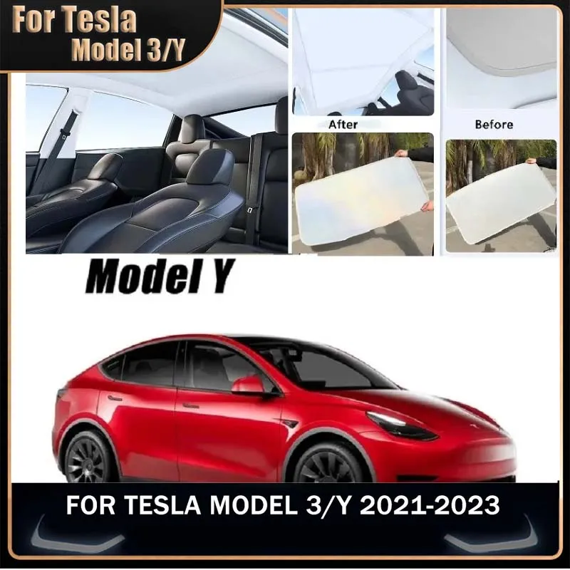 For 2023 Tesla Model Y /3 Car Sun Shade Roof Ice Cloth Buckle Sunroof Sun Visor Anti UV Protection Sunshade Net Auto Accessory