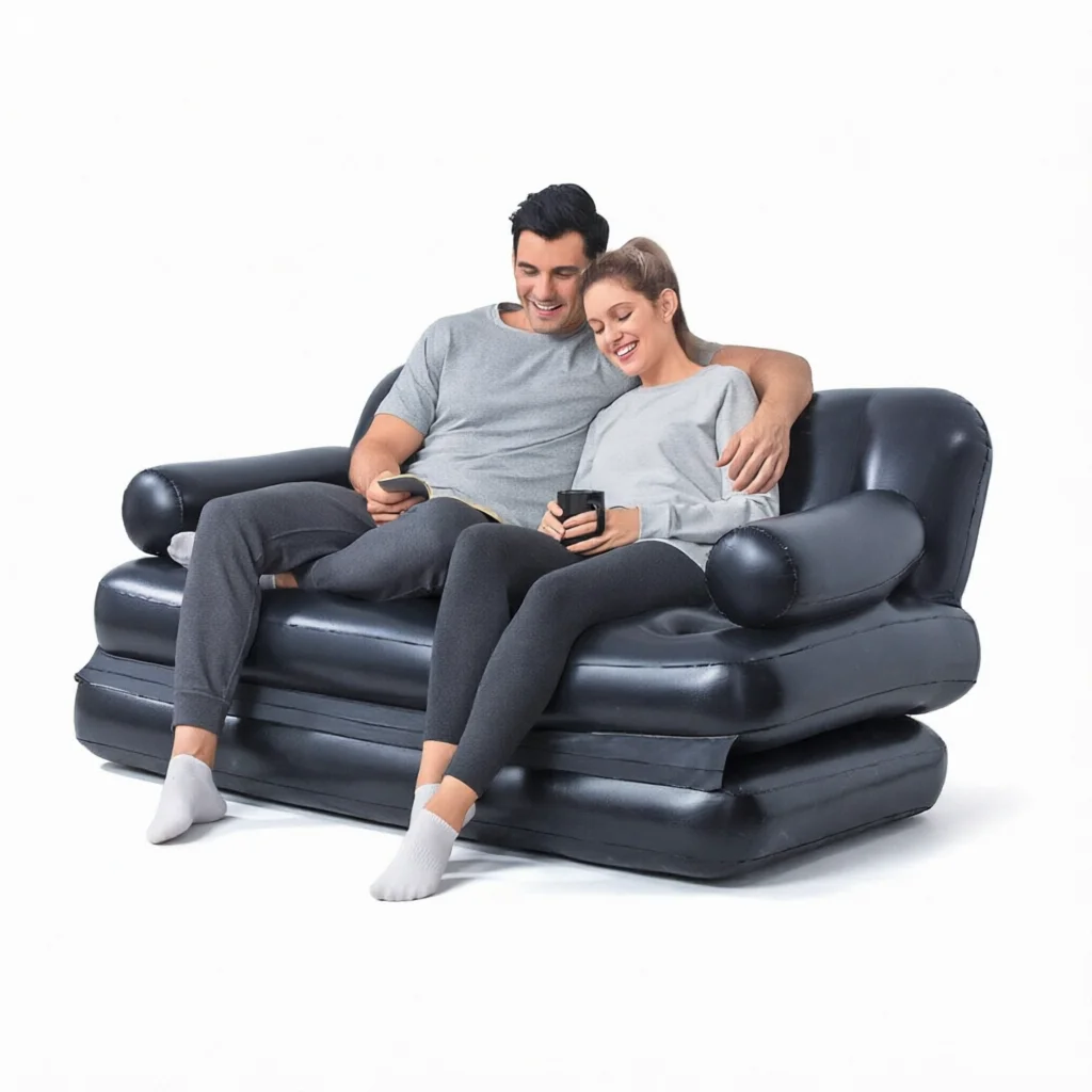 Black 5 1 Modern Portable Multifunctional Inflatable Sofa Bed Electric Pump 2-Person PVC Foldable Convertible Couch Guest Room