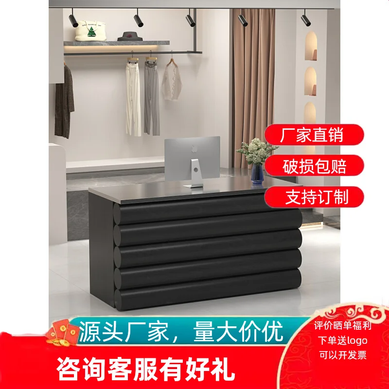

Black clothing store checkout page counter barber shop bar stainless steel milk tea shop front desk simple and modern
