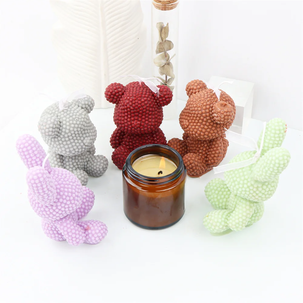 3D Animal Pearl Rabbit Silicone Candle Mold Making DIY Bunny Model Bear Plaster Resin Pendant Simulation Easter Home Decoration