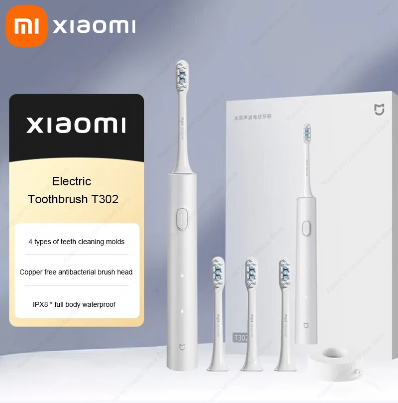 

XIAOMI Sonic Electric Toothbrush T302 4 Modes Cleaning 4 Brush Heads IPX8 Waterproof Wireless Charging Electronic Tooth Brush