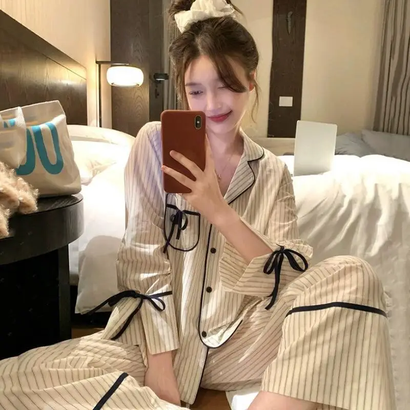 Fashionable and Fresh Women's Long Sleeved Long Pants Pajamas Spring New Cute and Sweet Girl Set Comfortable Student Home Clothe 4