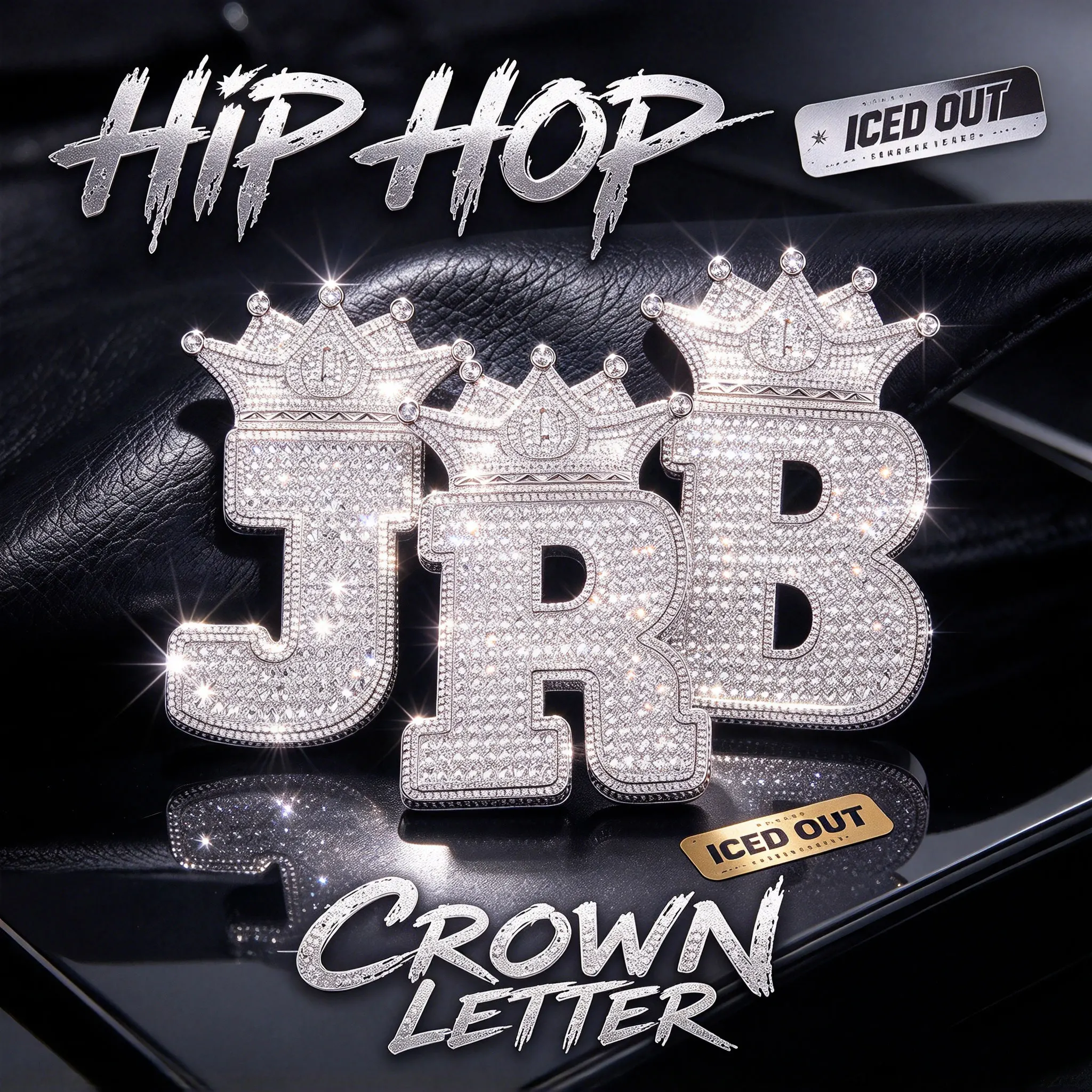 LYEE CYEE Iced Out Crown JRB Letter Pendant Necklace, Diamond Custom Initial Name Pendant, Silver Plated Hip Hop Bling Jewelry for Men Rapper, Statement Streetwear Necklace for Party Gift
