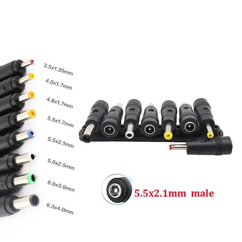 8tips AC DC 5.5X 2.1 MM Female Jack Plug Adapter Connectors TO 6.3 6.0 5.5 4.8 4.0 3.5mm 2.5 2.1 1.7 1.35mm Male Power Adaptor