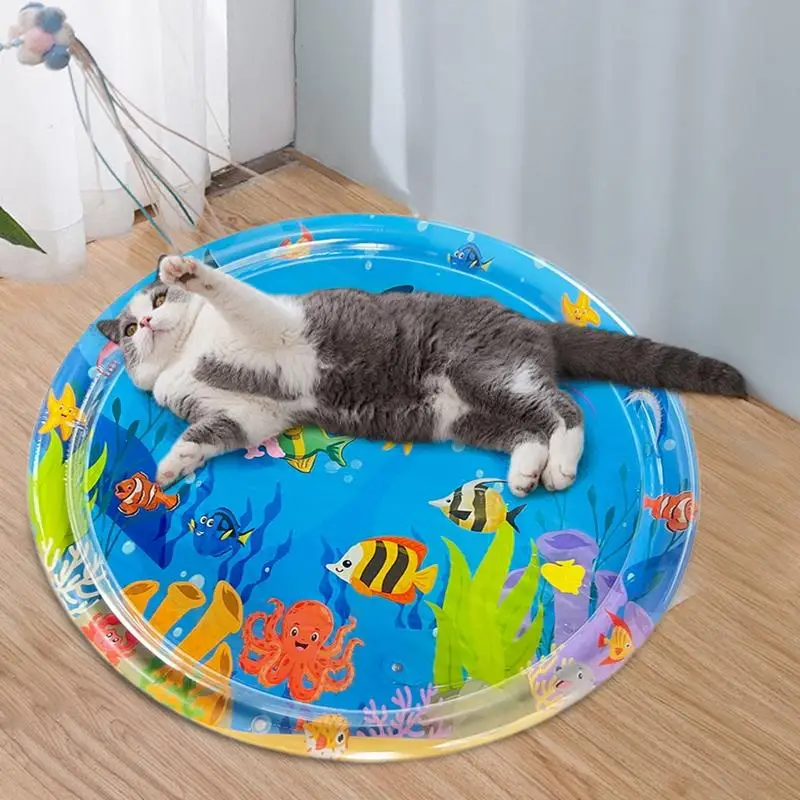 Water Sensory Play Mat For Cats Sea Fish Themed Mat For Cats Play Sensory Water Pad For Cats Pet Game Water Sensor Play Supplies