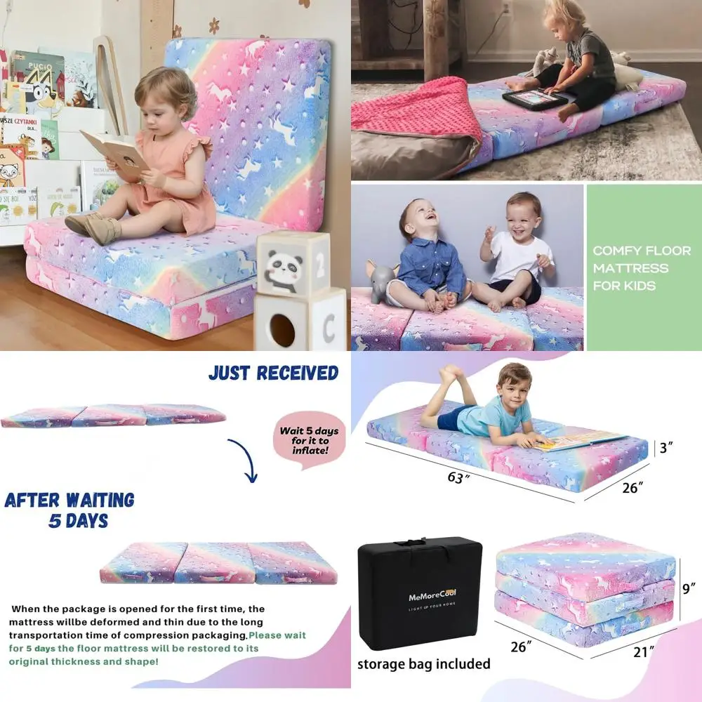 

Портативный складной детский коврик с радужным единорогом, коврик для сна для детского сада, 63x26