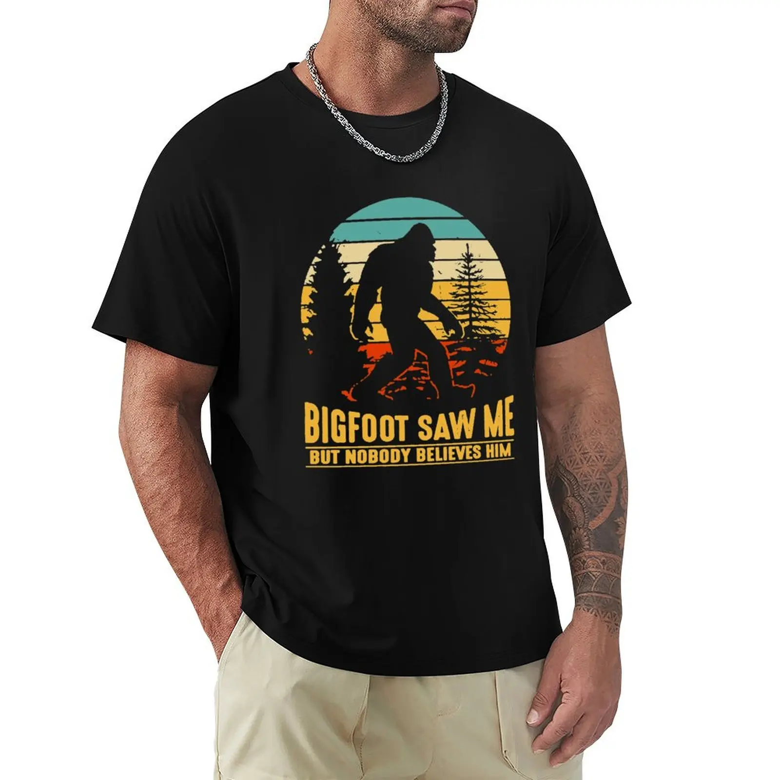 Bigfoot Camping Hiking Saw Me But Nobody Believes Him T-Shirt Holiday Vacation Tee Shirt