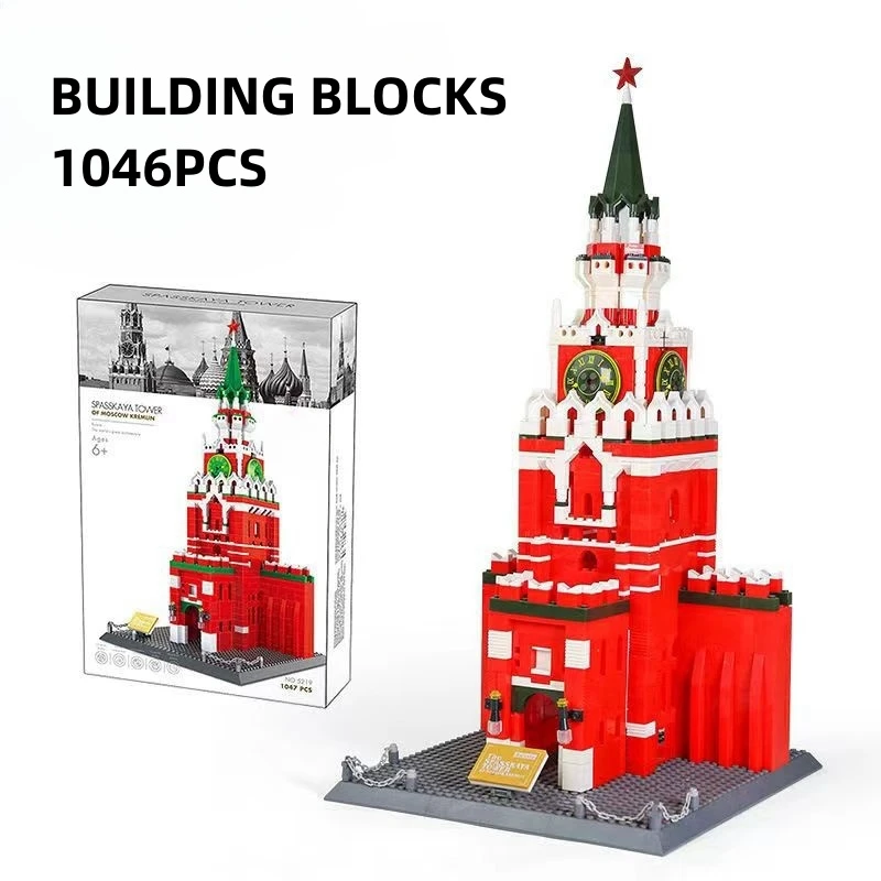 1048PCS Spasskaya Tower Of Moscow Kremlin Building Blocks World Famous Architecture Bricks City Street View Toys Gifts For Kids