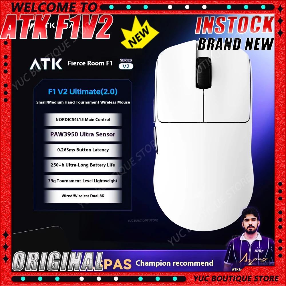

NEW ATK F1V2 PAW 3950 Wireless Gaming Mouse 3mode Ultra Double 8k 44g Lightweight E-sports Mouse Ergonomics Custom Accessory