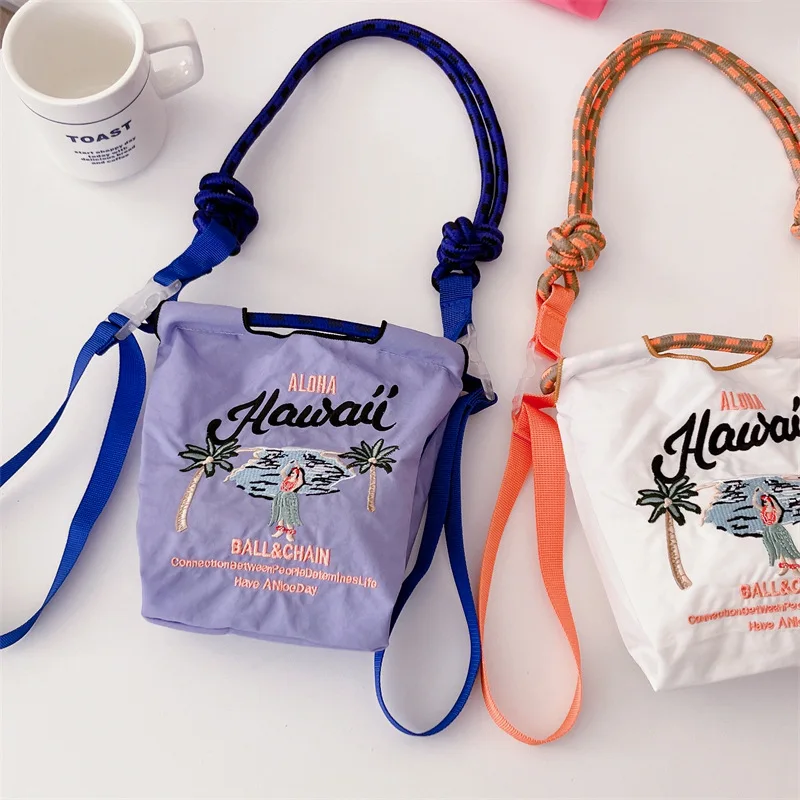 Japanese Style Mini Ball Chain Handbag Portable Embroider Canvas Handbag Embroidery Crossbody Nylon Shopping Bag Girls Gifts Y2K