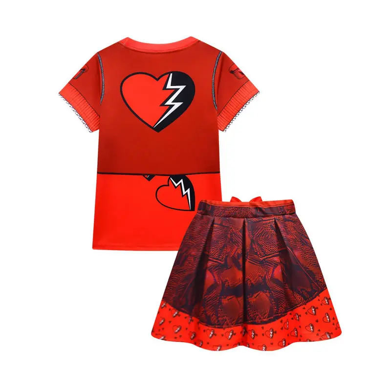 Descendentes de Halloween 4 Traje para Adolescente, A Ascensão do Coração Vermelho da Criança, Camiseta Top, Saia Arco e Saco, 3 Pcs Outfit