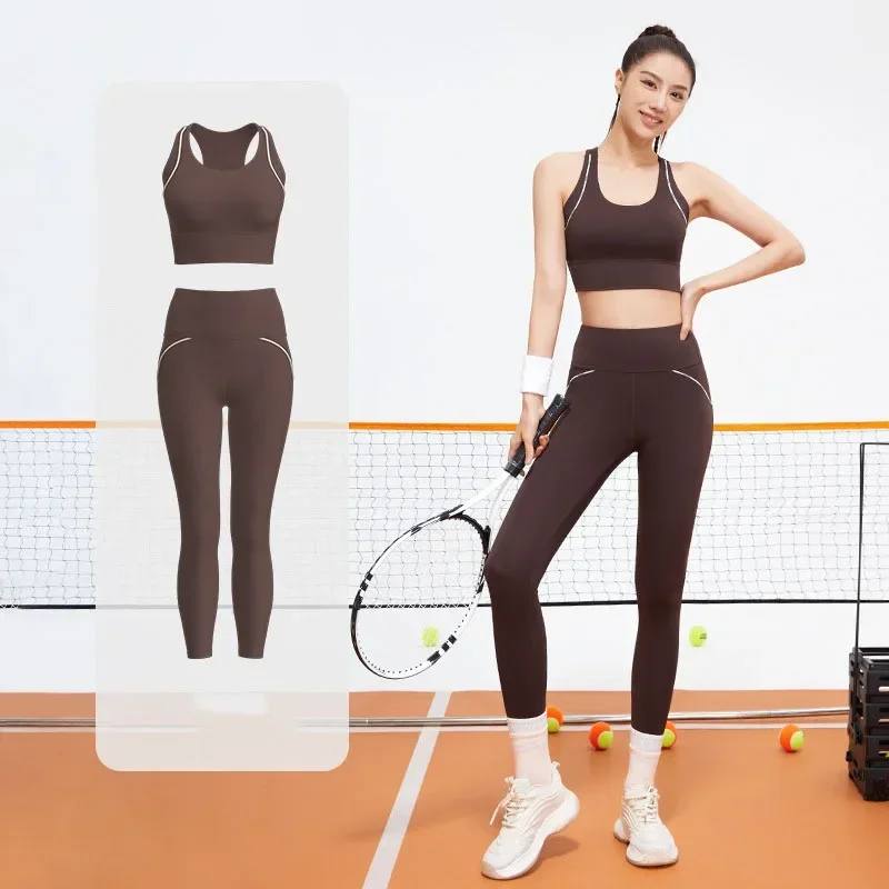 Conjunto de Yoga de línea del alfabeto para mujer, conjunto de Yoga de alta intensidad para correr de velocidad, nuevo