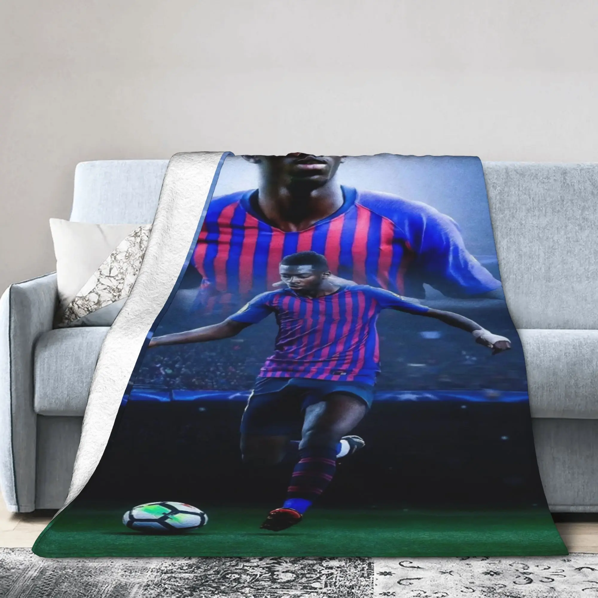 Dembele Number 10 Flannel Blankets Soccer Funny Throw Blanket for Home 150*125cm Plush Thin Quilt