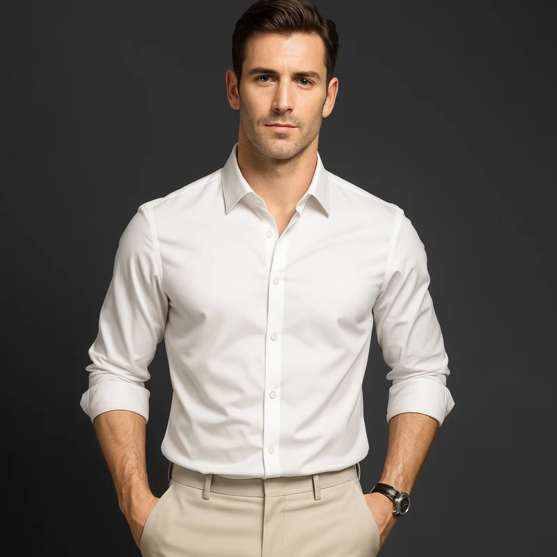 

6XL White Mens Satin Dress Shirt Long Sleeve Solid Color Button Down Business Casual Slim Fit Shirts for Party Wedding Office