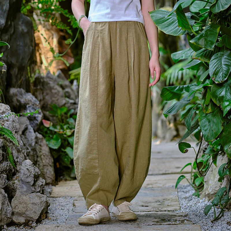 

High Quality Cotton Linen Casual Pants Women New Arrival 2025 Spring Vintage Style Solid Color Loose Female Trousers M575