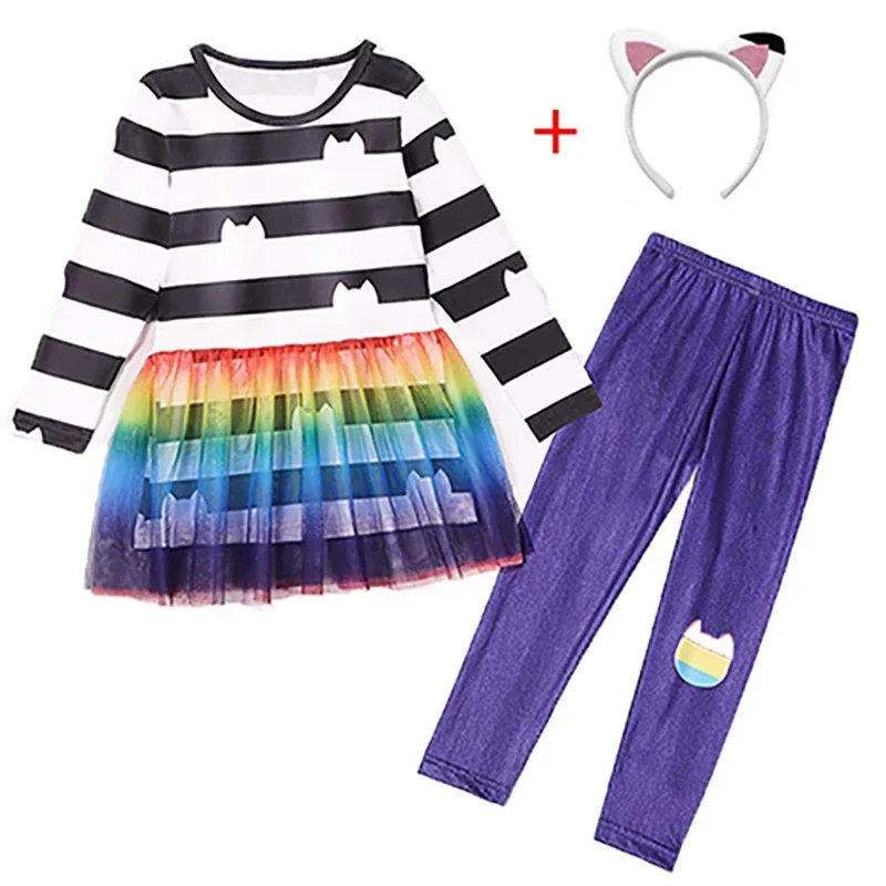 Gabby’s Dollhouse Dresses Pants Sets Children Spring Girls Gabby Cats Carnival Cosplay Costume Birthday Party Clothing 4-10 Y