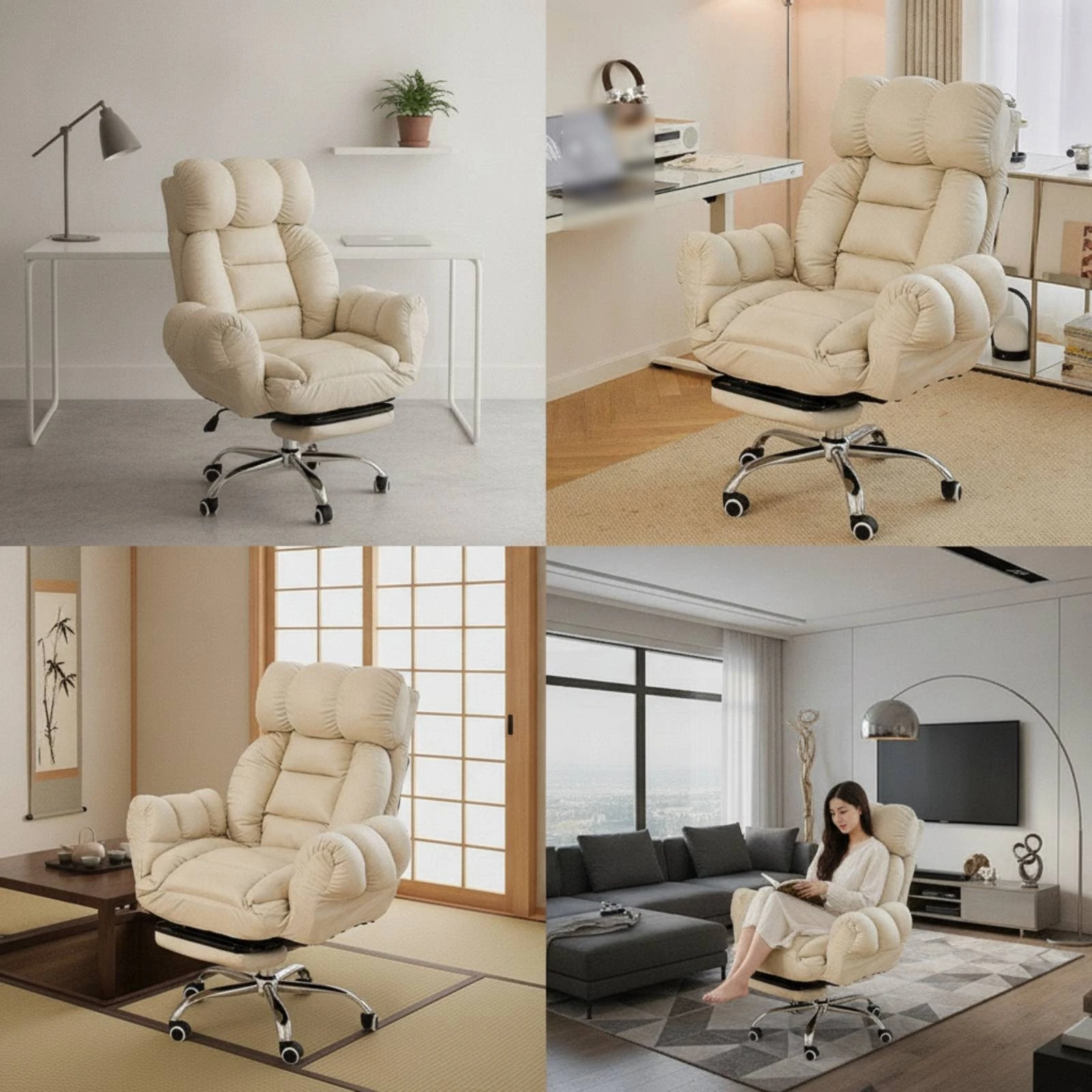 Reclining Office Chair Adjustable Computer Chair Padded Comfortable for Professionals, Study, Bedroom