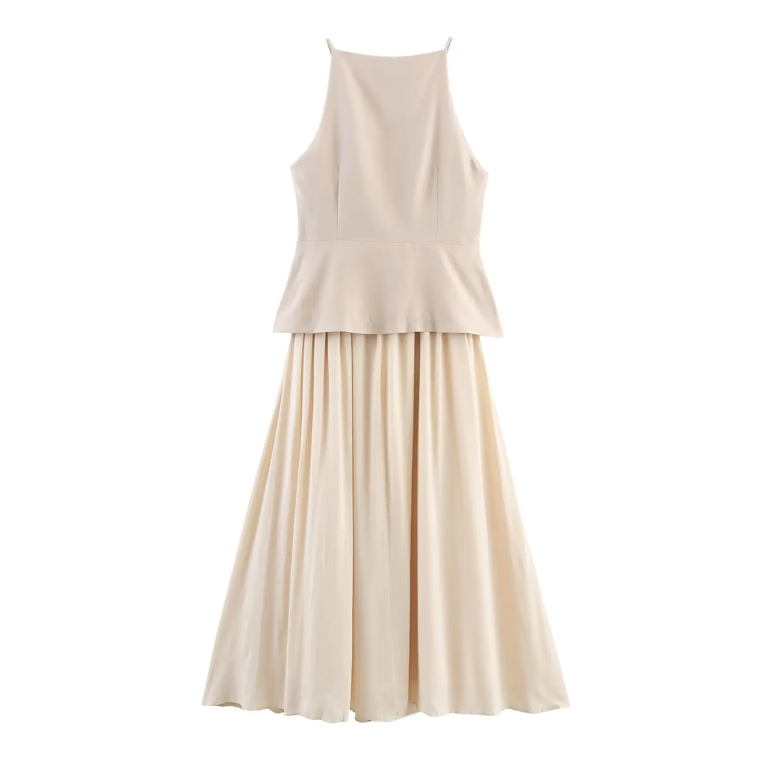 KONDALA chique beige mode 2025, vrouw jurk zomer geplooide vakantie mouwloze elegante patchwork jurk kantoor dame vrouwelijke vestido