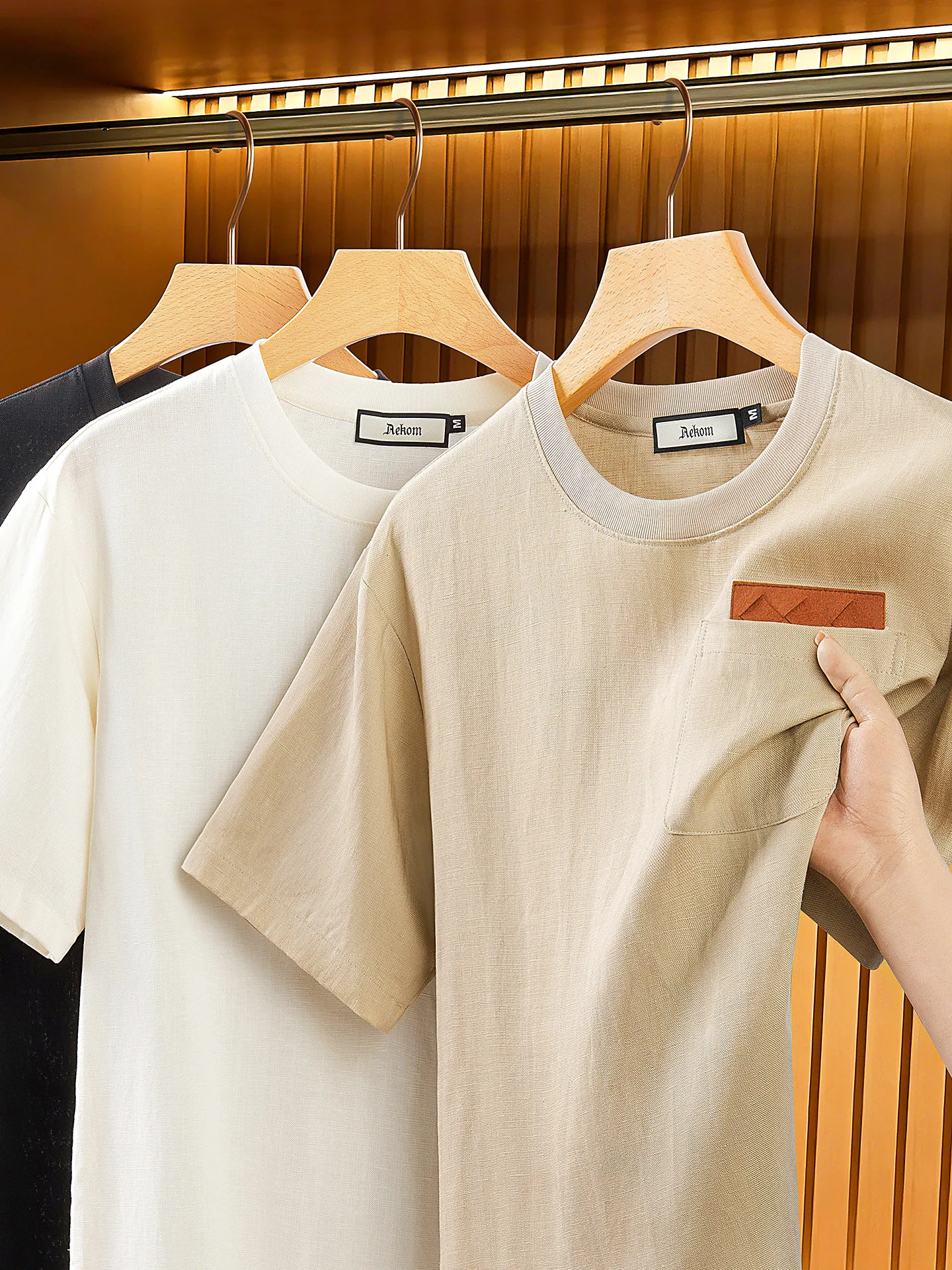 Summer Italian high-end casual breathable Tencel-linen-cotton men's round-neck short-sleeved t-shirt