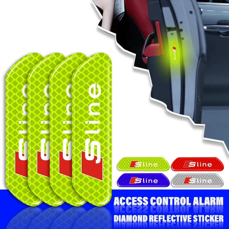

4pcs Car Door Reflective Strips security Warning Stickers For Audi sline TT Q2 Q3 Q5 Q7 Q8 A3 A4 A5 A6 A7 R8 B5 B6 B7 B8 C5 C6