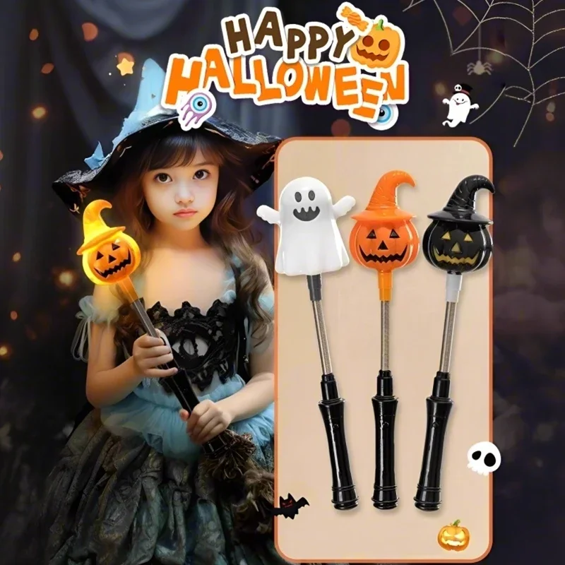 D5 LED Halloween Pumpkin Hand Shaker Flashlight Halloween Glowing Light Decor Day The Dead Mexico Halloween Party Kid's Torch