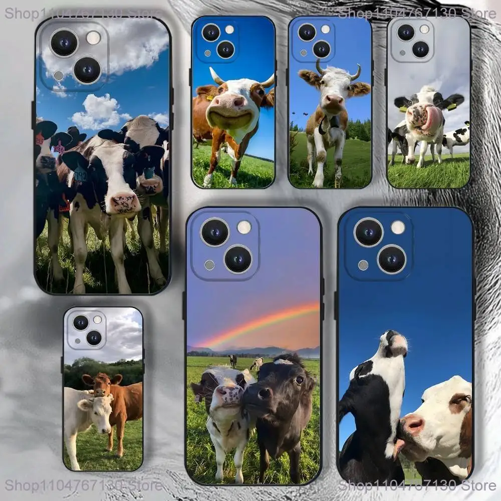 

Lovely Cute Cow Cows OX Phone Case For iPhone 17,16,15,14,13,12,11,Pro,XS,Max,XR,Plus,E,SE4,Mini Black Soft Cover