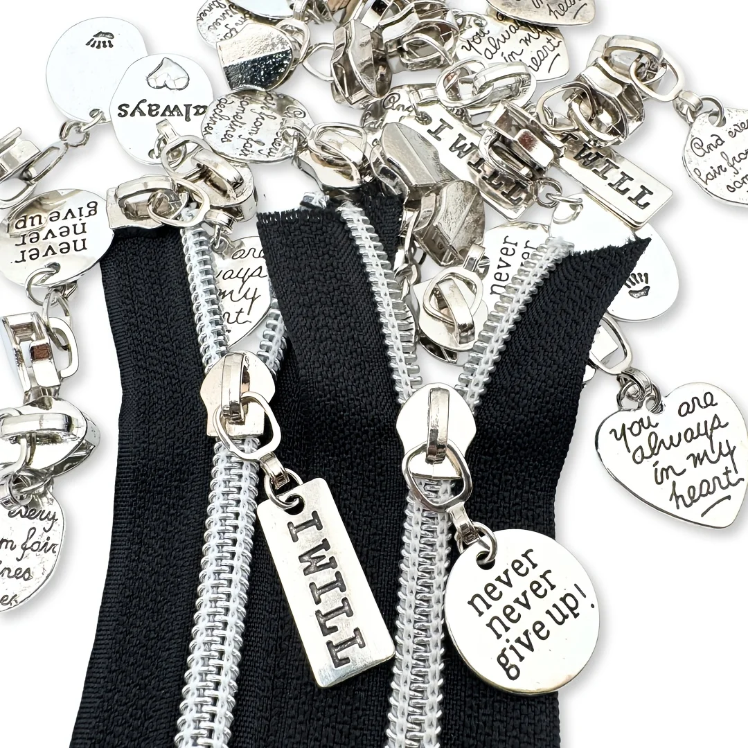 5pcs #5 Nylon Zipper Pull Unique and Inspired Letter Inspirational Engraving Nylon Zipper Pull Set Compatible DIY Wallet Making