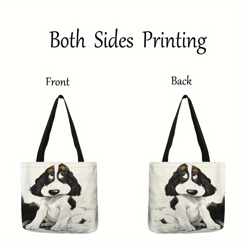 Cute Dog Print Tote Bag, Large Capacity Shoulder Bag, Women's Casual Handbag For Work School Shopping