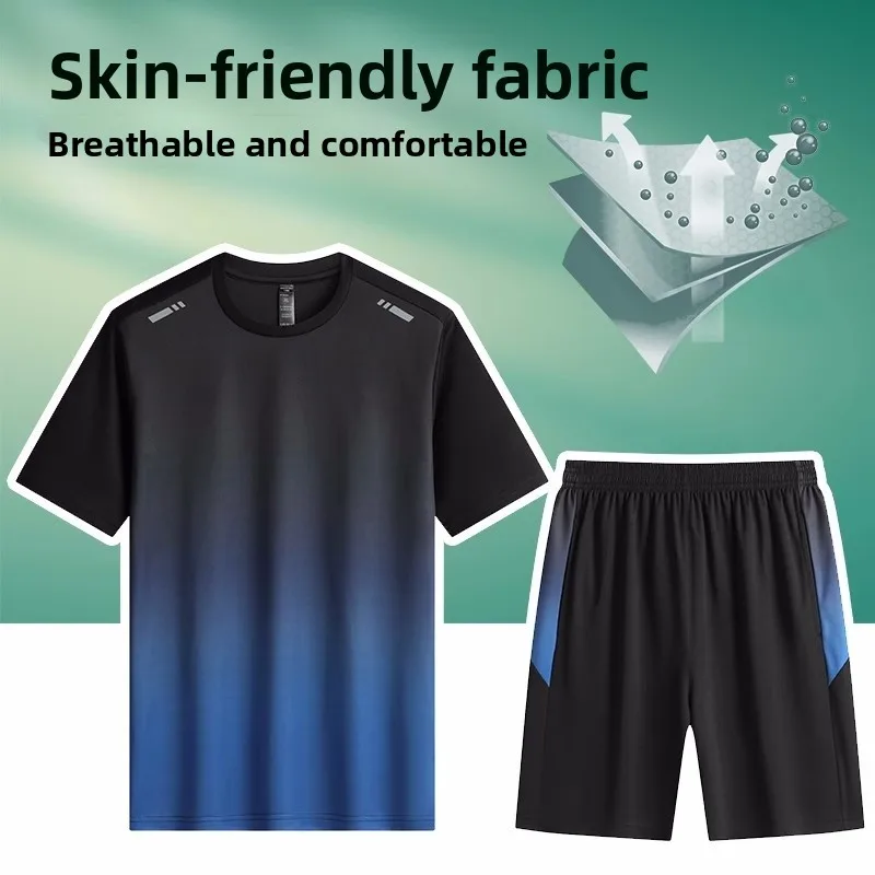 Ice Silk Short Sleeve T-Shirt Set Unisex Summer Outdoor Breathable Sports Badminton Uniform Casual Youth Sportswear Kit view 3