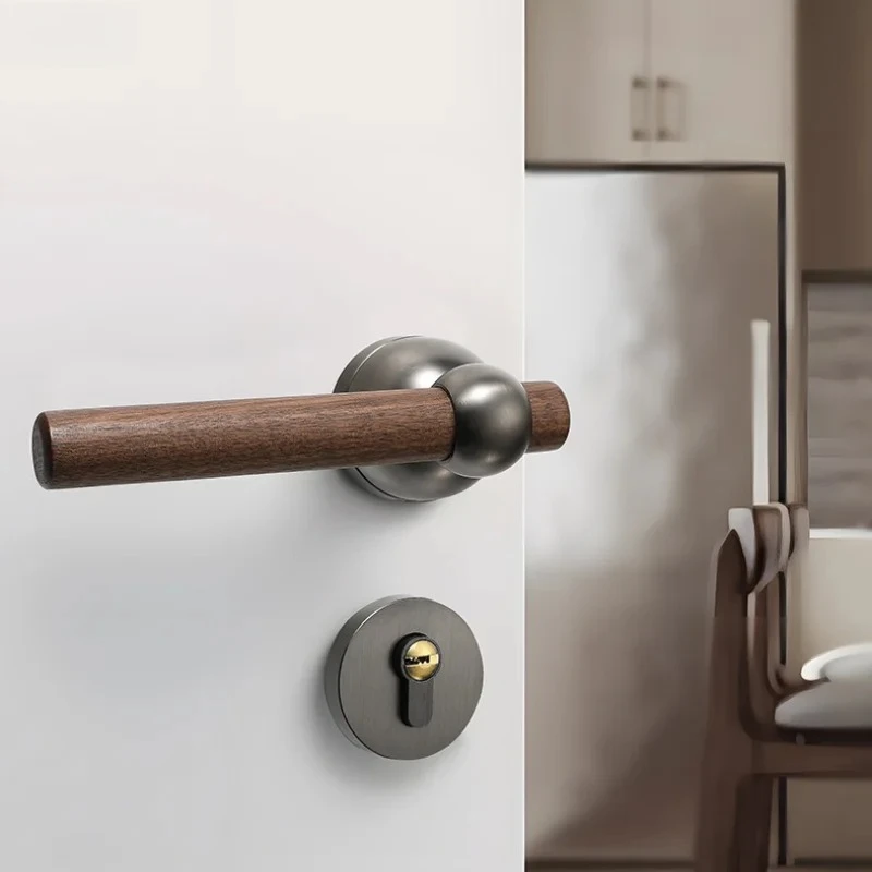 

Walnut Silent Door Lock Simple Safety Lock with Metal Door Handle Wall Hooks - Doors Hardware Accessories Set