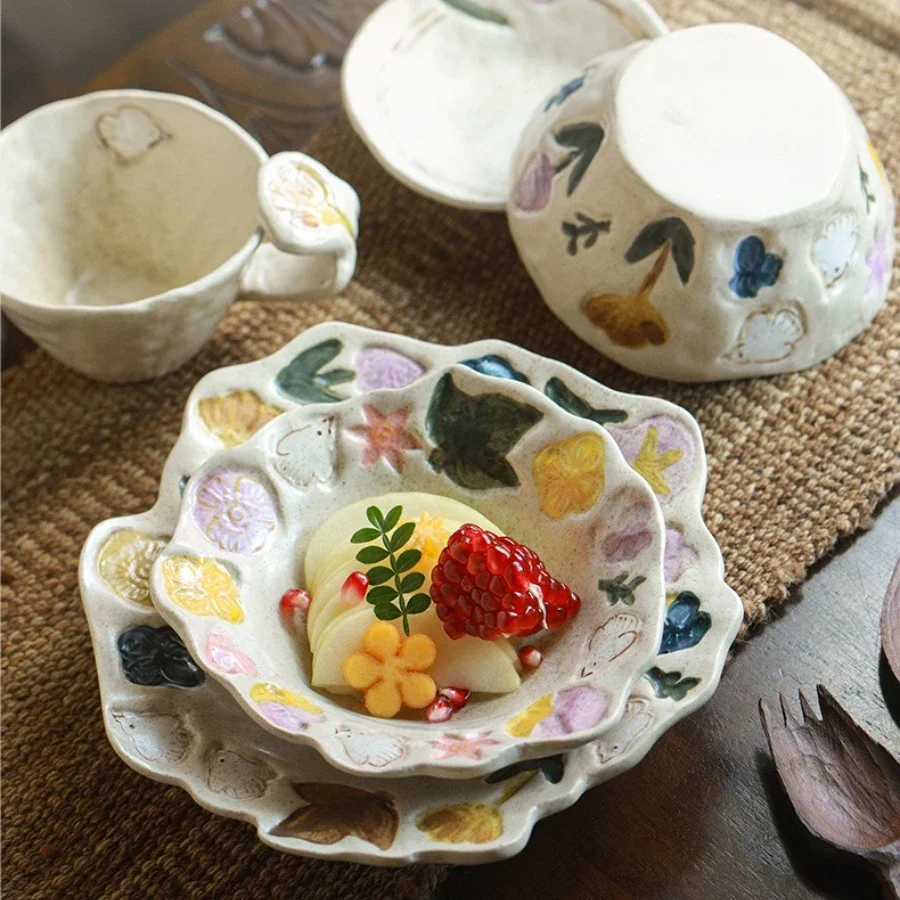 Vintage Ceramic Fruit Plates Kitchen Utensils Handmade Crafts Dessert Plates Halloween Parties Household Underglaze Color Trays