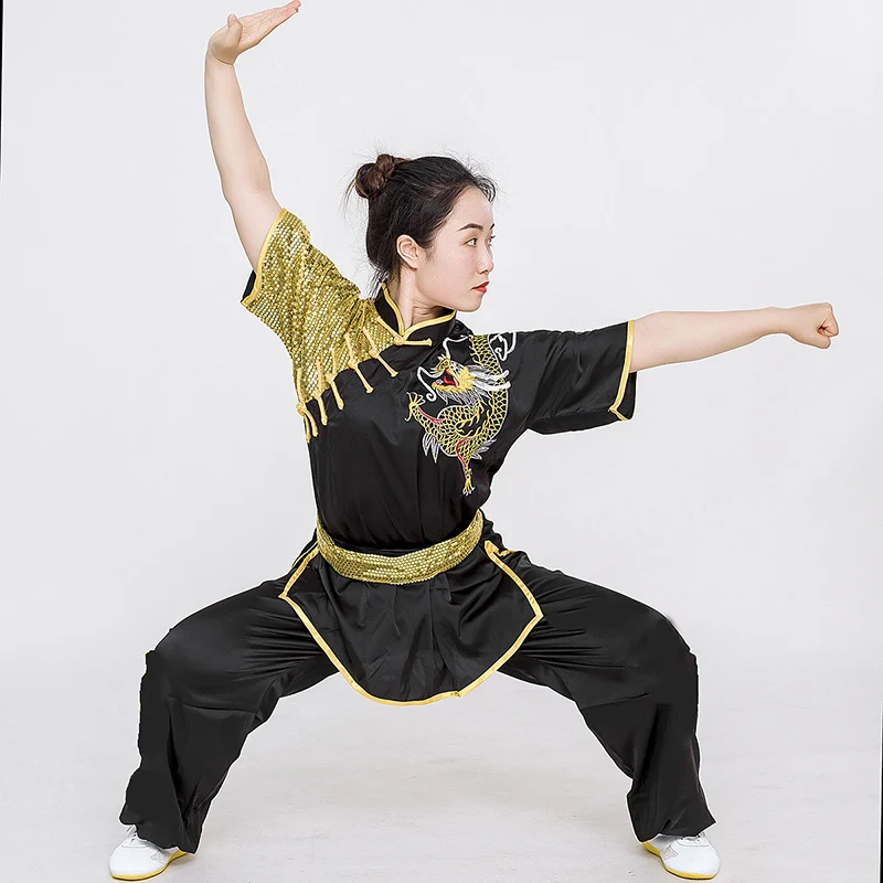 New Unisex Children's Competition Performance Martial Arts Tai Chi Suit with Sequins Color Blocking Polyester Multiple Colors