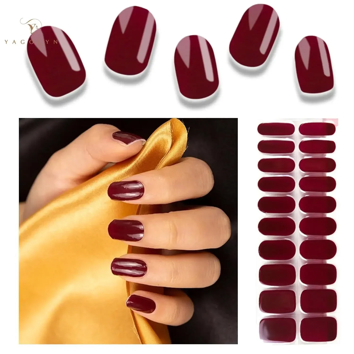 20/22 Strips Semi Cured Gel Nail Stickers Set for UV Lamp Full Cover Solid color Manicure DIY Women Fashion Gel Nail Patch