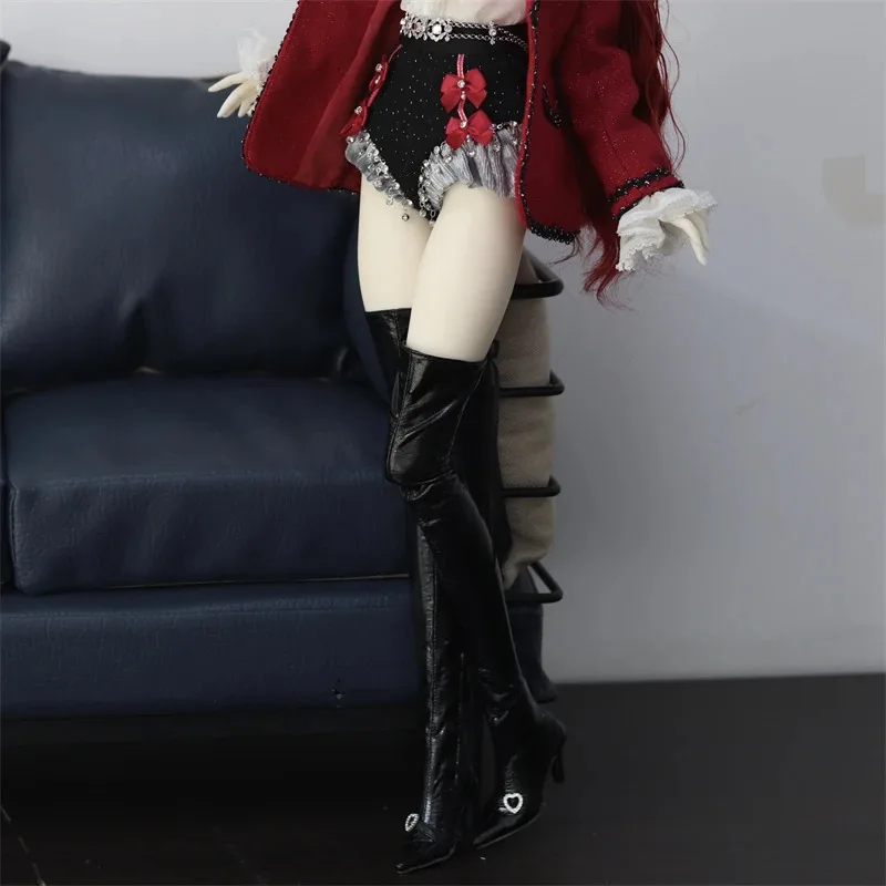 Pointed Heart Buckle Strap 1/3 Urban Chic Patent Leather Thigh-High Boots Black Spot Inventory Elegant Dance BJD Doll Accessorie