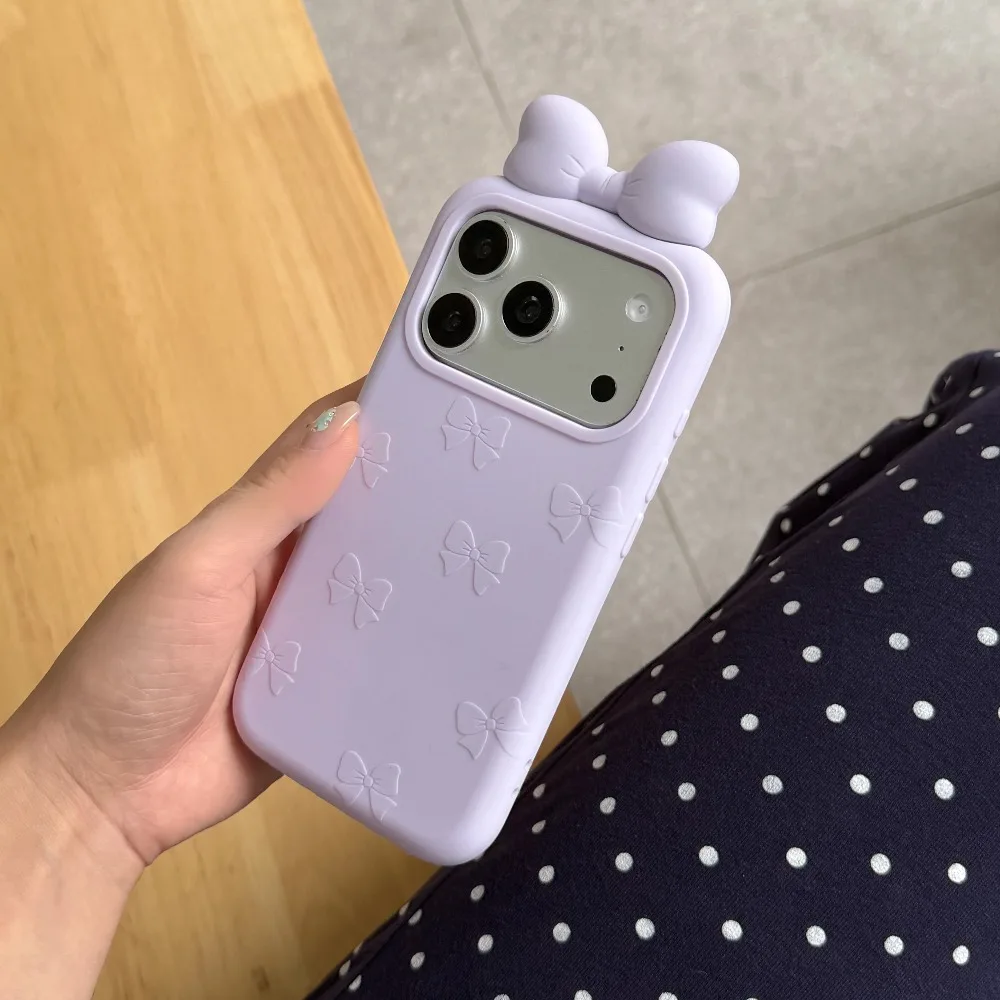 Einfarbige 3D-Schleife Silikon-Handyhülle für iPhone 18 17 Pro Max 16 15 Plus 14 Pro Weiche Niedliche Mädchenhafte Ästhetische Schutzhülle – Detail 6