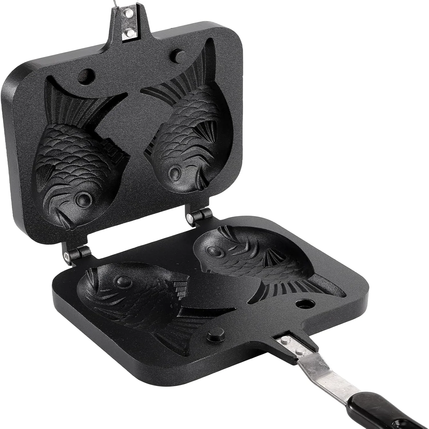 Taiyaki 물고기 모양의 케이크 팬, 긴 손잡이가 있는 붙지 않는 와플 케이크 메이커, 팬케이크 베이킹 더블 팬 몰드