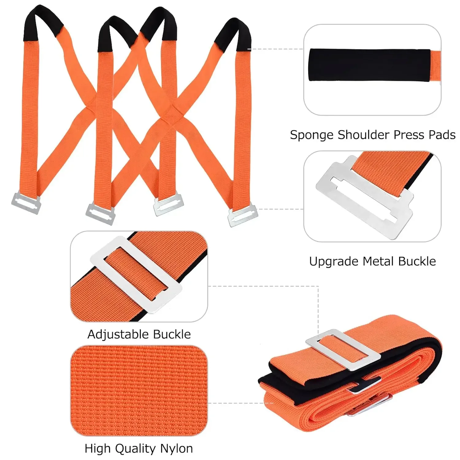 Levantamento ombro laranja e sistema para transportar aparelhos, movendo correias, móveis colchões ou objetos pesados, 2 pessoas