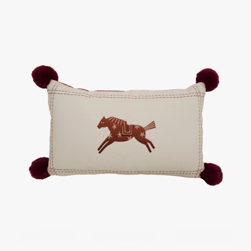 Red Festive Embroidered Pony Pillow Cover Decorative Throw Pillow Cover For Living Room Sofa Bedhead Hotel Cafe Decoration
