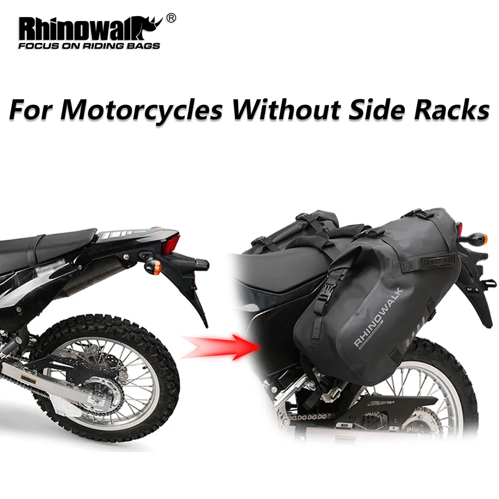 Rhinowalk Motorcycle Saddle Side Bag 100% Waterproof 18L/28L/48L Riding Pannier Luggage Universal Fit Motor Without Side Racks