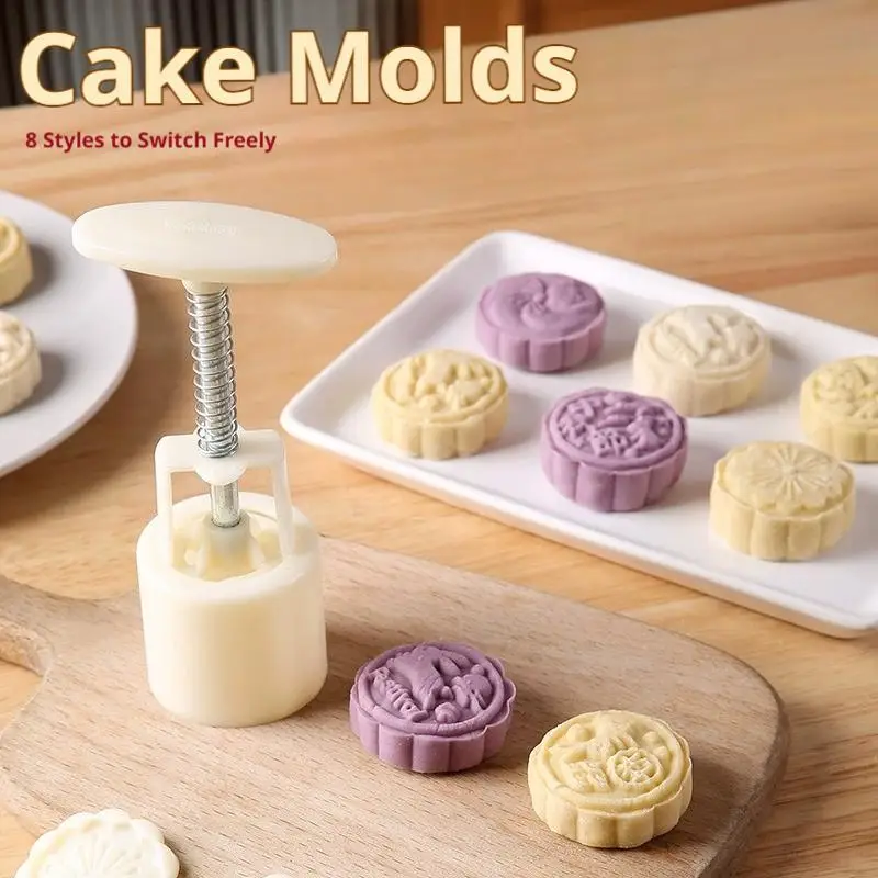 4/8pcs Flower Shaped Mooncake Mold Set Cake Mold Hand Pressure Fondant Moon Flower Moon Cake Mold With 4Pcs Stamps