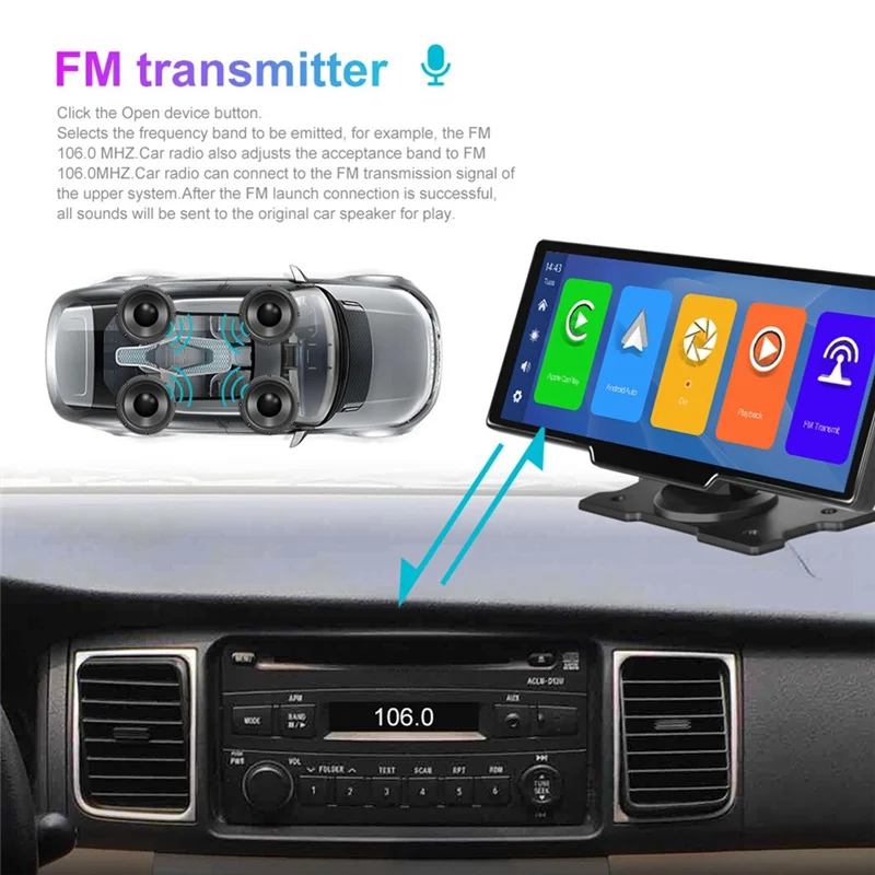 Wireless Carplay Portable Car Stereo Android Auto, 9.3 Inch HD Touchscreen with Bluetooth Rear Backup Camera TF Card