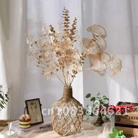 

Retro Artificial Plants Golden Ginkgo Biloba Bouquet Maple Leaf Fake Plants Living Room Decoration Wedding Flower Arrangement