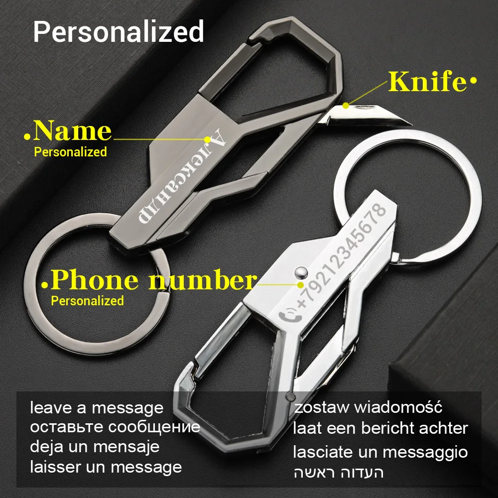 Fahion Mini Small Knife Keychain Foldable Personalized Lettering Name For Car Key Holder Ring Chain Men\'s Metal Keyring K413