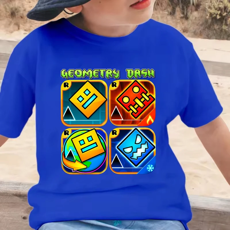 

Geometry Dash Cartoon Print Kids T-shirt Children's Clothing Summer Casual Crew Neck Short Sleeve Tee Girls Clothes Boys Tops