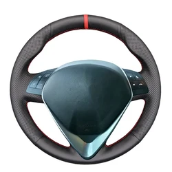 Black Faux Leather Car Steering Wheel Cover for Alfa Romeo Giulietta 2014-2021 MiTo 2014-2019 (O-shaped)