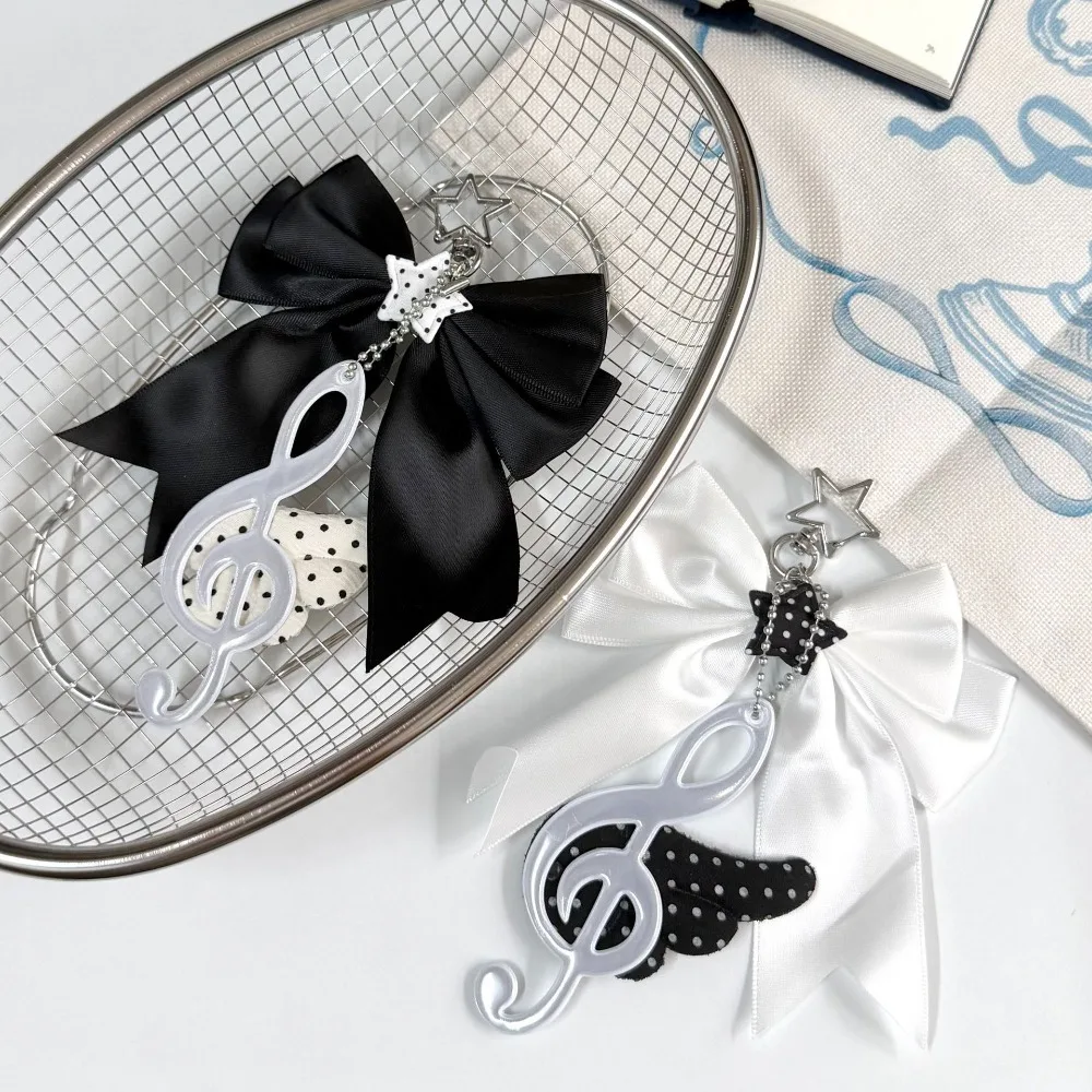Sweet Girly Music Note Wings Print Bow Polka Dot Keychain Ins Retro Bag Charm Pendant Cute Vintage Accessory for Keys Purse - view 3