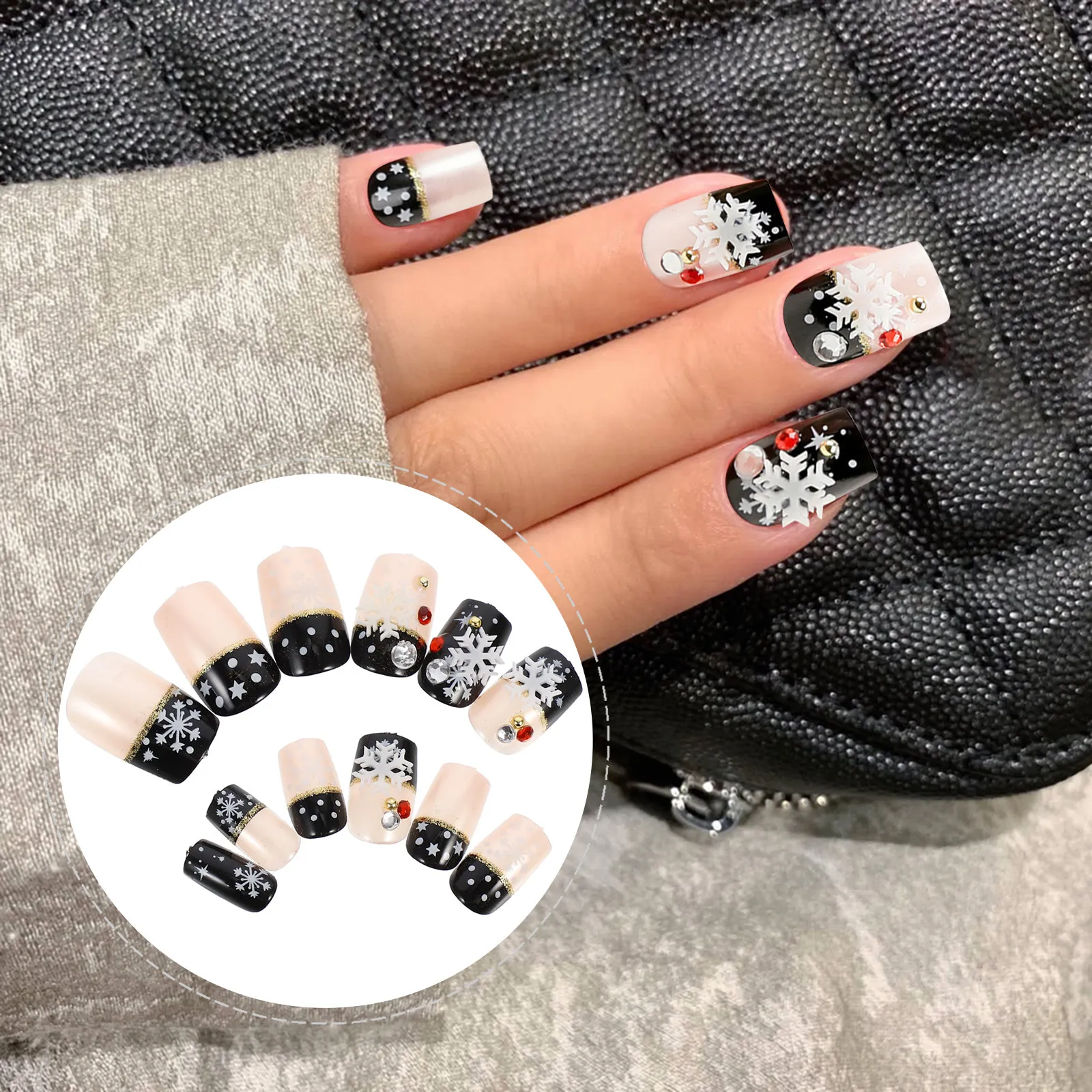 48 Pcs False Nails Short Press on Fingernails Stick for Women ABS Adhesive Fake