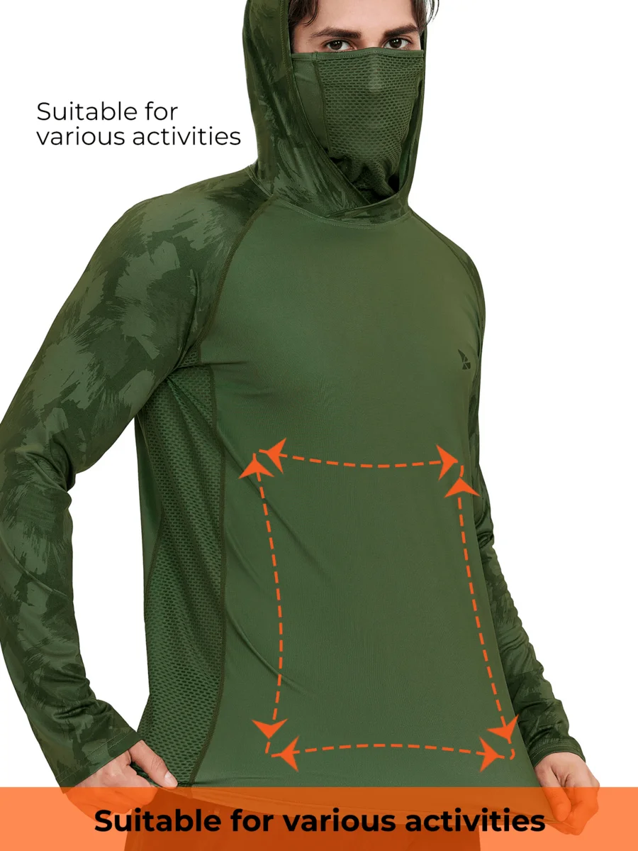 

Mens Hooded Long Sleeve Sun Protection Shirt Quick Dry Breathable For Outdoor Fishing Hiking Water Sports
