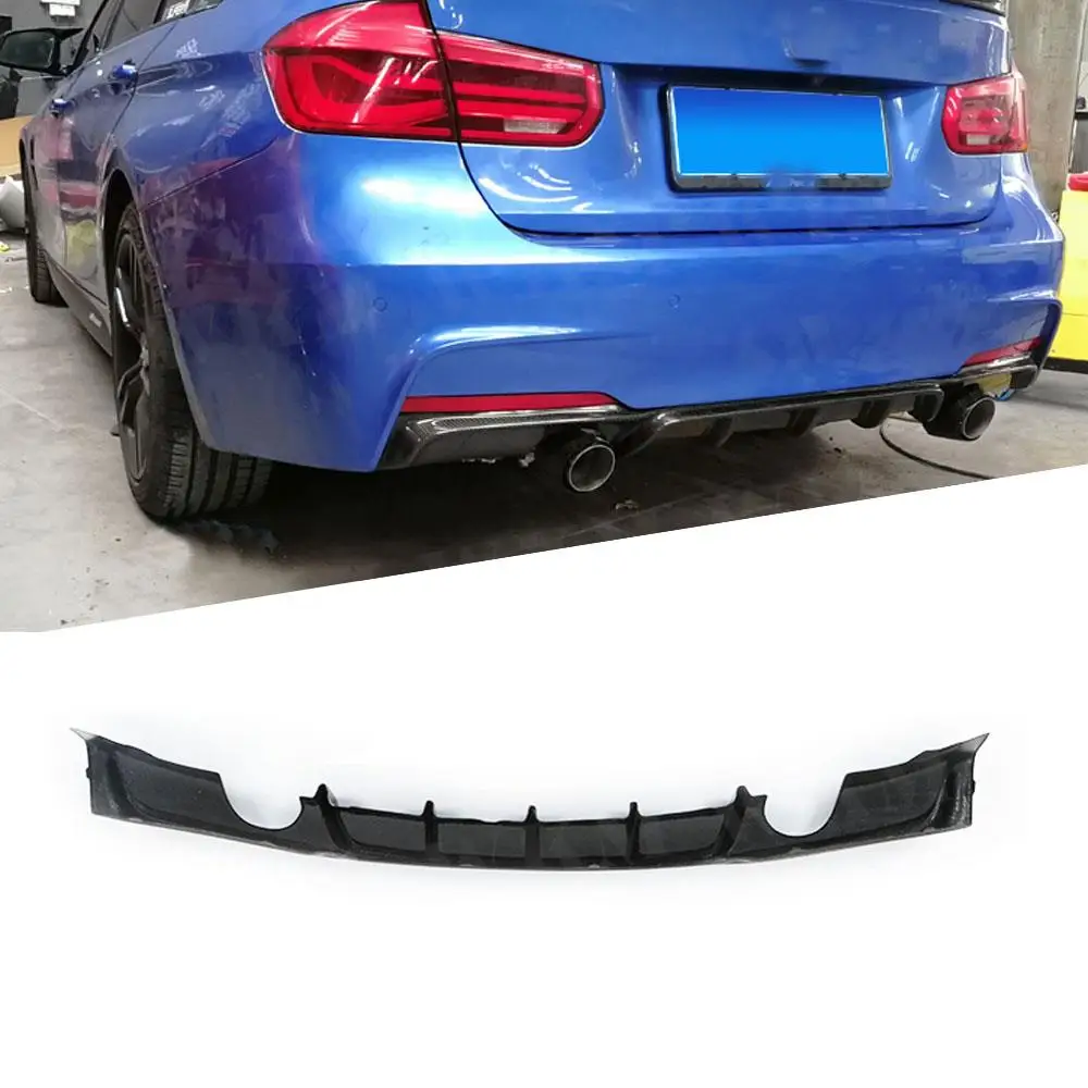 Rear Lip Spoiler Fins Shark Style Diffuser Double Exhaust One Outlet for BMW 3 Series F30 F35 320i 328i M-tech M-sport 2012-2018